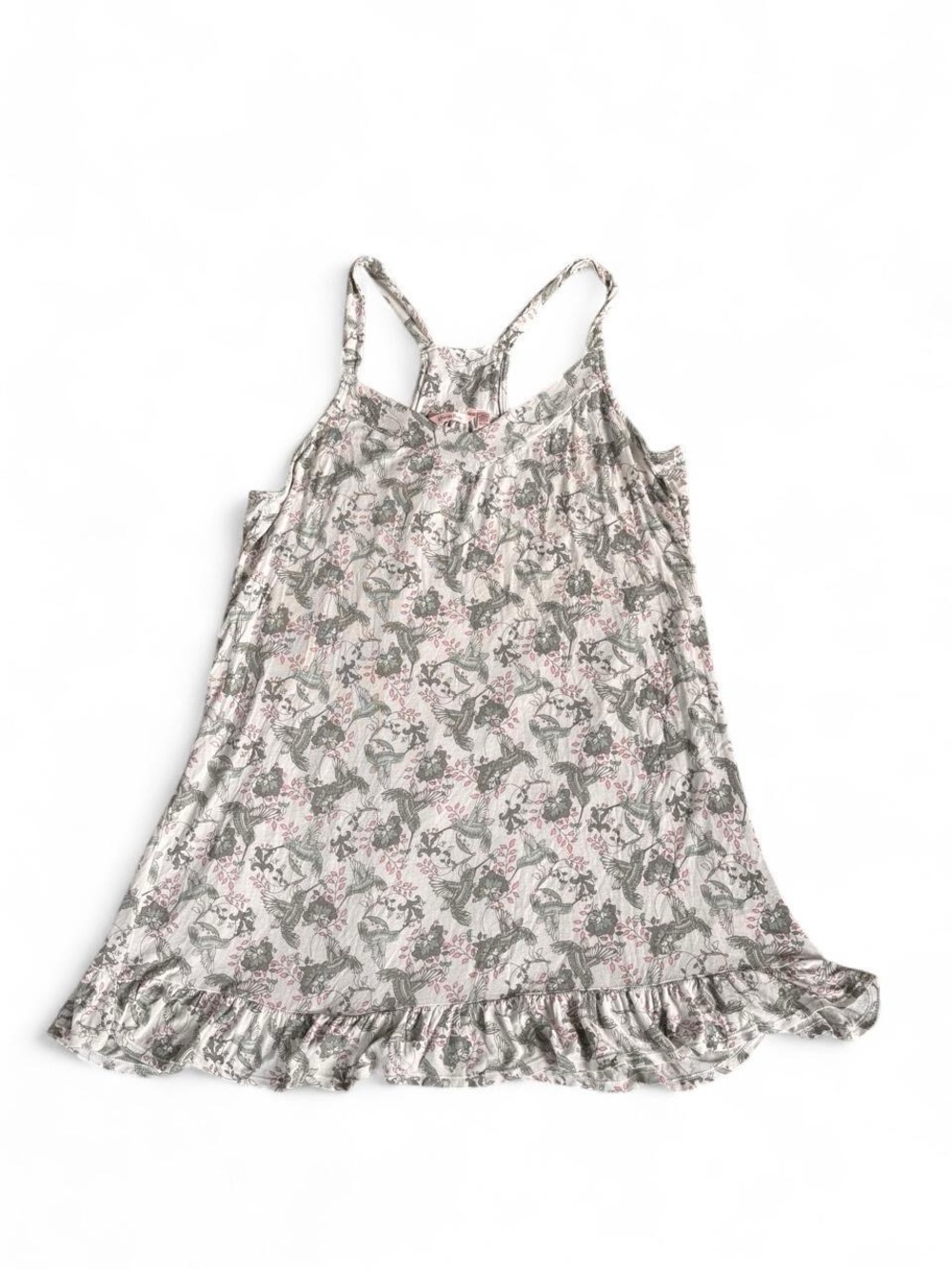 La Vie En Rose Pink and Gray Floral Lace-Trim Nightdress